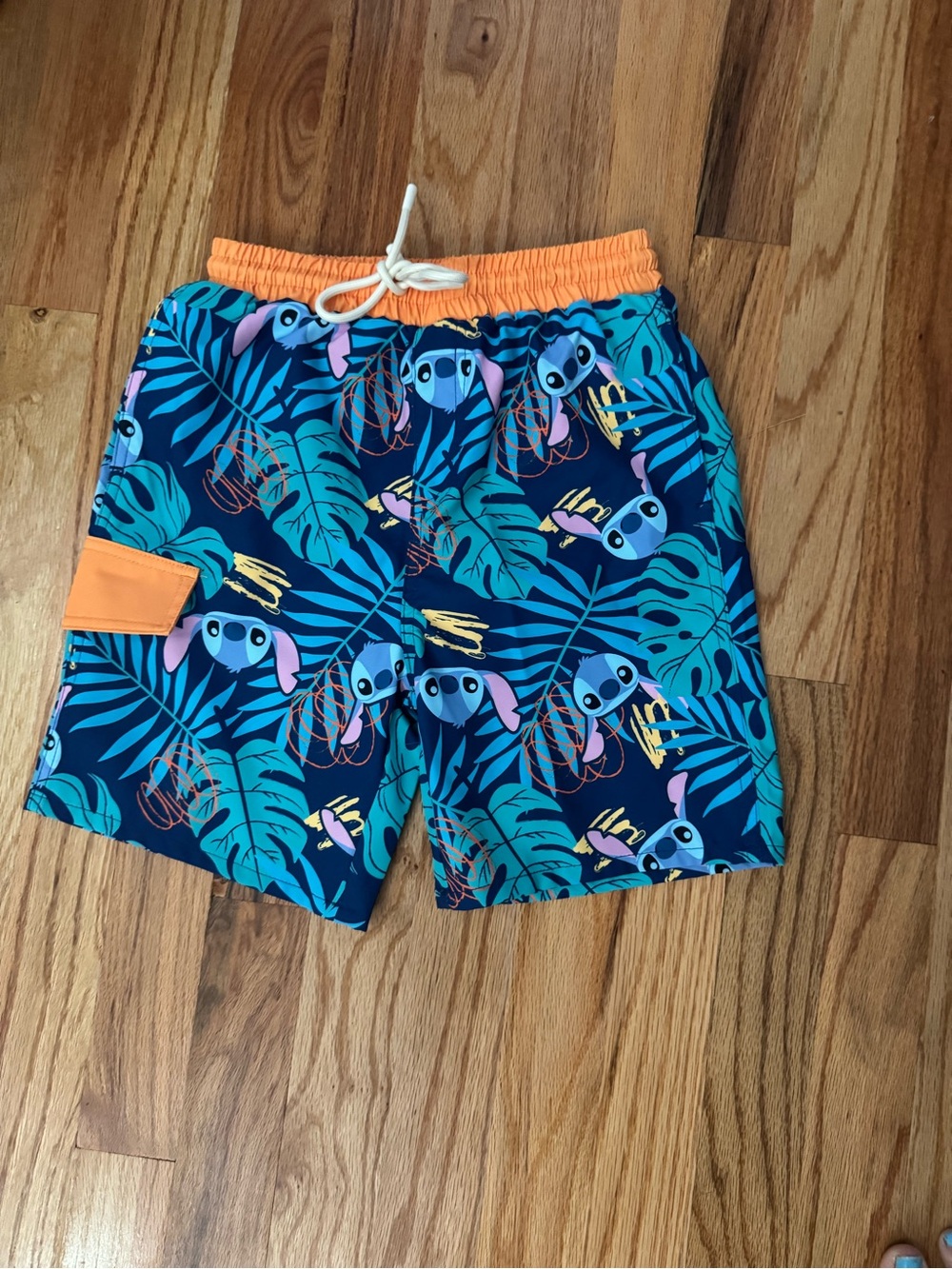 PatPat Navy, Teal & Orange Boys Swim Trunks with Tropical Stitch